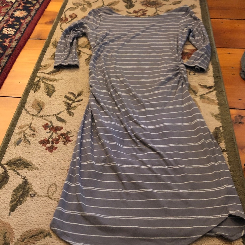 Athleta Blue Striped Long Sleeve Midi Dress